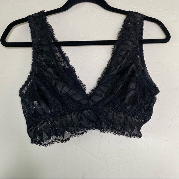 Aerie Black Lace V Neck Bralette Medium - Picture 7 of 8